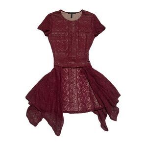 BCBG Asymmetrical Lace Dress - Burgandy